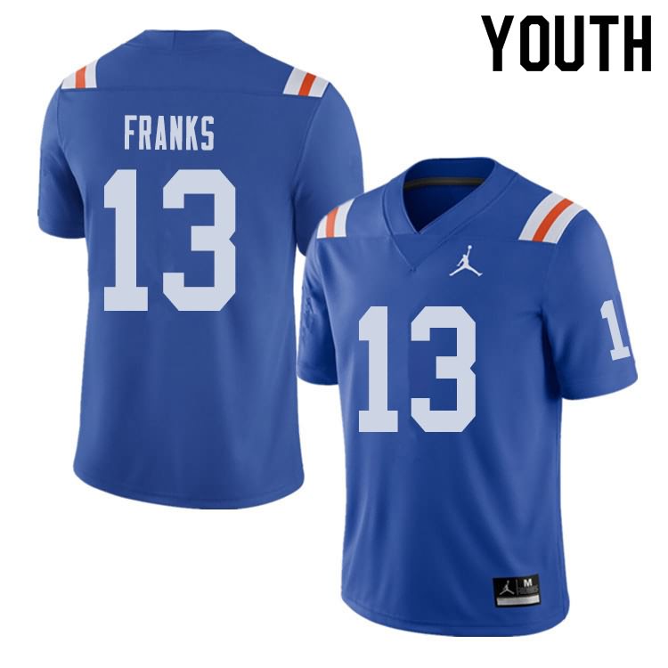 NCAA Florida Gators Feleipe Franks Youth #13 Jordan Brand Alternate Royal Throwback Stitched Authentic College Football Jersey AFA6564CN